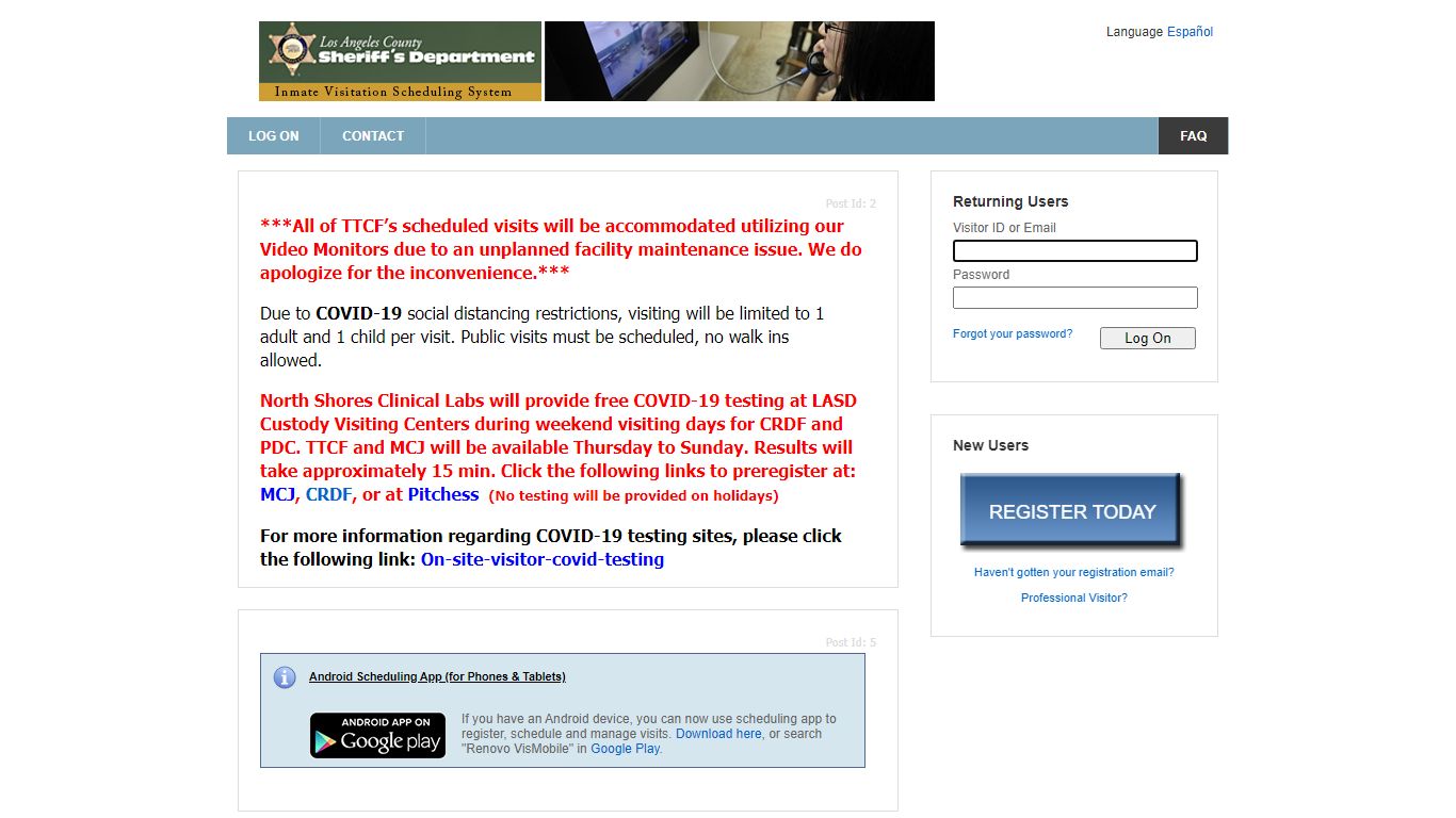 GTL Visitor Web 8.0 - Los Angeles County Sheriff's Department